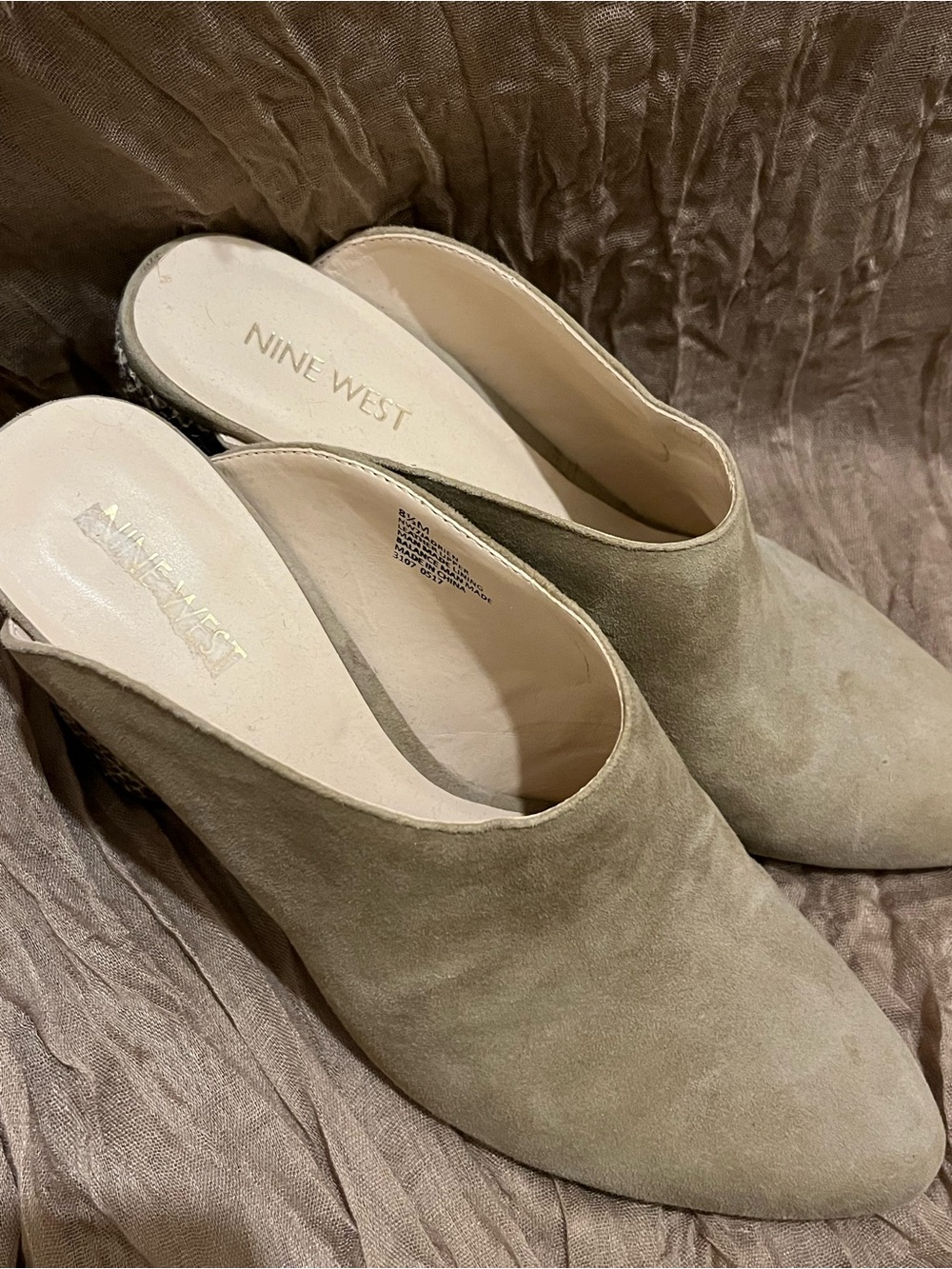 Nine West Taupe Suede Pointed-Toe Slip-On Mules